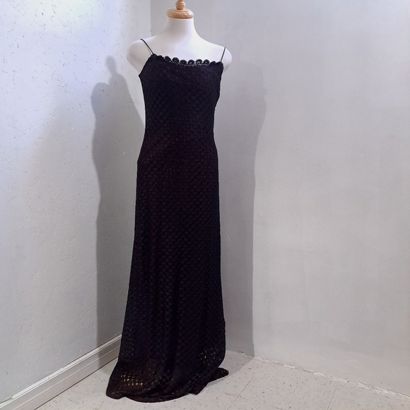 JS collections | Black and red lace trim spaghetti strap long evening go… - Picture 2 of 11